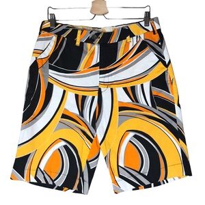Loudmouth Golf Shorts Men's Yellow Black Geometric Shape Swirl Performance Short